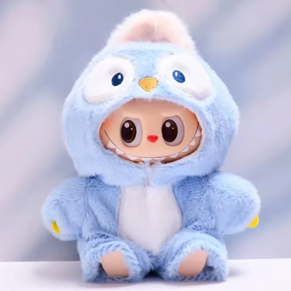 Labubu doll onesie fuzzy animal ears cozy teddy outfit blue white